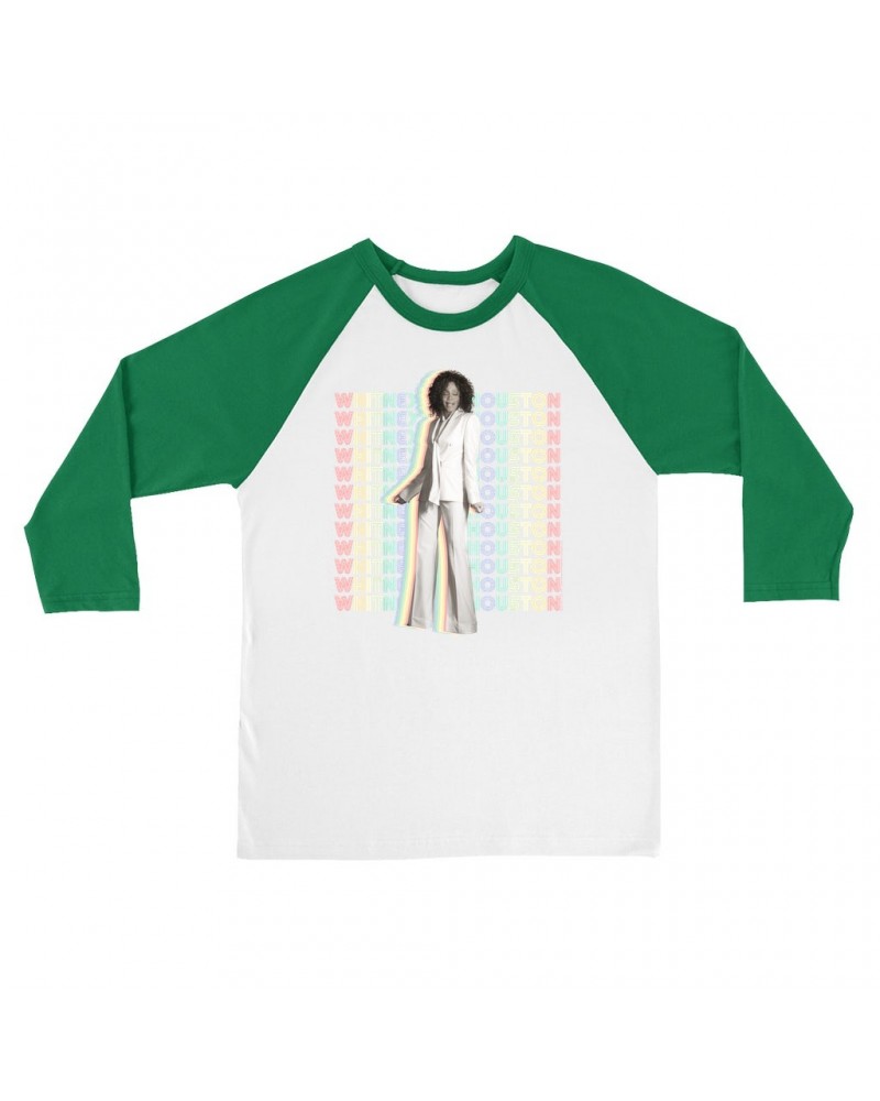 Whitney Houston 3/4 Sleeve Baseball Tee | Nothing But Love Pastel Rainbow Album Photo Image Shirt $8.57 Shirts