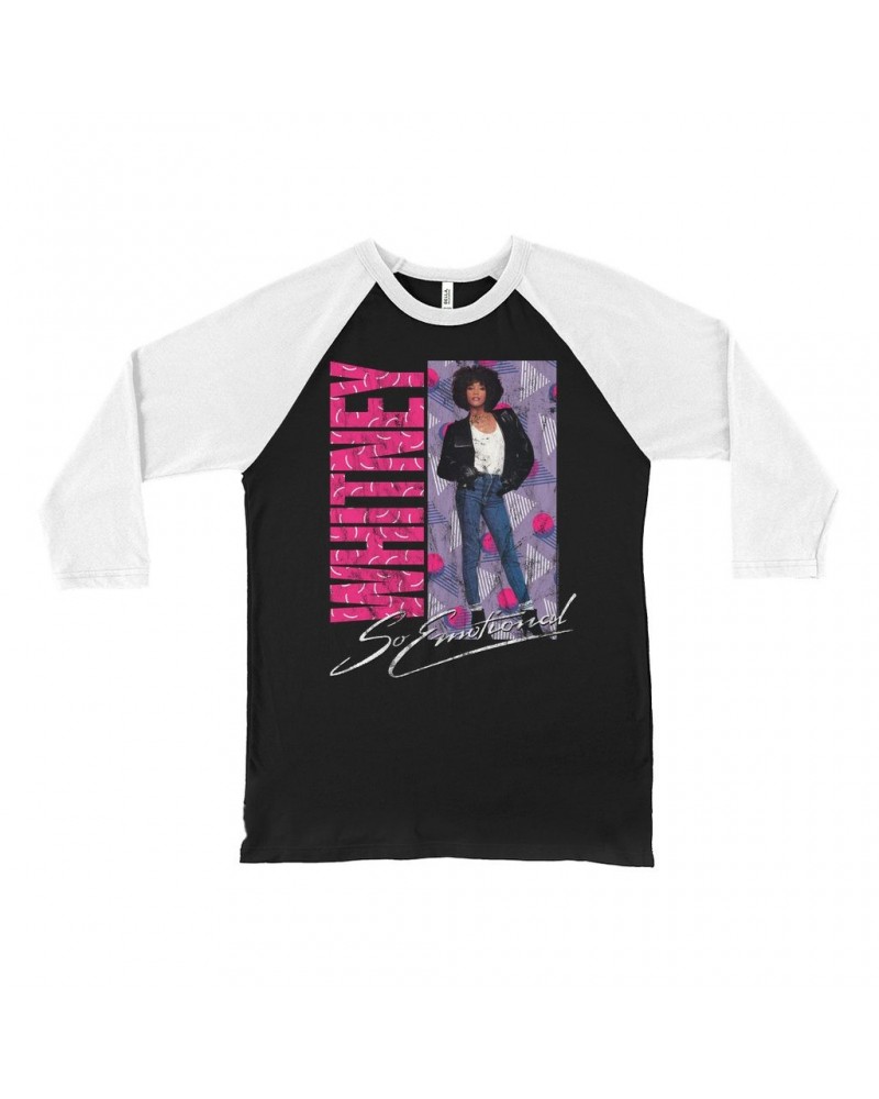 Whitney Houston 3/4 Sleeve Baseball Tee | So Emotional Pattern Design Shirt $13.25 Shirts