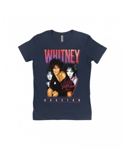 Whitney Houston Ladies' Boyfriend T-Shirt | Triple Red Purple Collage Shirt $8.83 Shirts