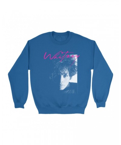 Whitney Houston Sweatshirt | Dramatic Lighting Photo And Pink Signature Image Sweatshirt $9.44 Sweatshirts