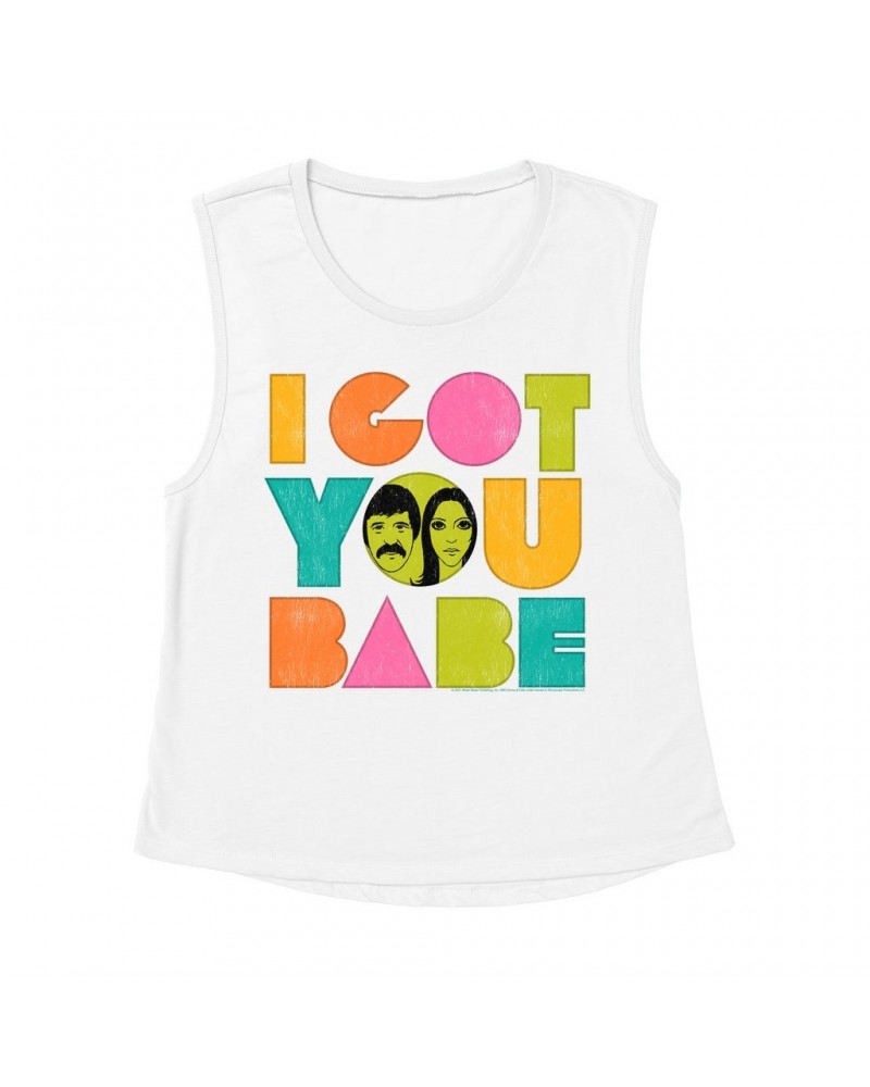 Sonny & Cher Ladies' Muscle Tank Top | I Got You Babe Pastel Logo Distressed Shirt $11.69 Shirts