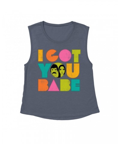 Sonny & Cher Ladies' Muscle Tank Top | I Got You Babe Pastel Logo Distressed Shirt $11.69 Shirts