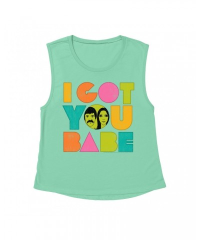 Sonny & Cher Ladies' Muscle Tank Top | I Got You Babe Pastel Logo Distressed Shirt $11.69 Shirts