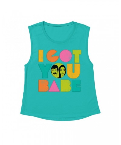 Sonny & Cher Ladies' Muscle Tank Top | I Got You Babe Pastel Logo Distressed Shirt $11.69 Shirts