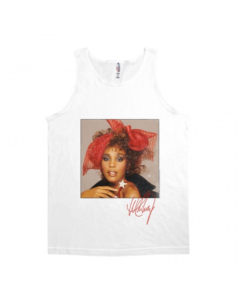 Whitney Houston Unisex Tank Top | Whitney Red Star Photo With Signature Distressed Shirt $7.19 Shirts