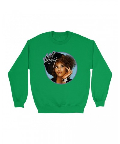 Whitney Houston Bright Colored Sweatshirt | Whitney Signature Album Photo Pink Image Sweatshirt $7.51 Sweatshirts