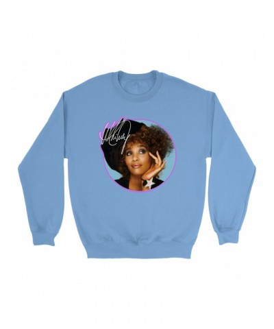 Whitney Houston Bright Colored Sweatshirt | Whitney Signature Album Photo Pink Image Sweatshirt $7.51 Sweatshirts