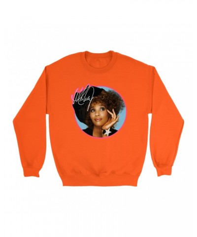 Whitney Houston Bright Colored Sweatshirt | Whitney Signature Album Photo Pink Image Sweatshirt $7.51 Sweatshirts