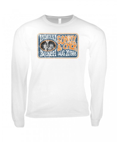 Sonny & Cher Long Sleeve Shirt | Indiana Beach Horizontal Concert Banner Distressed Shirt $11.51 Shirts