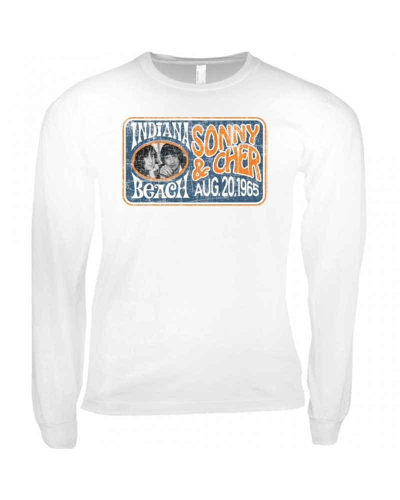 Sonny & Cher Long Sleeve Shirt | Indiana Beach Horizontal Concert Banner Distressed Shirt $11.51 Shirts