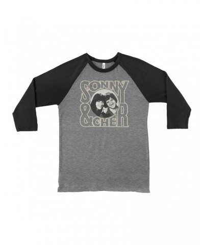 Sonny & Cher 3/4 Sleeve Baseball Tee | Retro Logo And Photo Distressed Shirt $9.59 Shirts