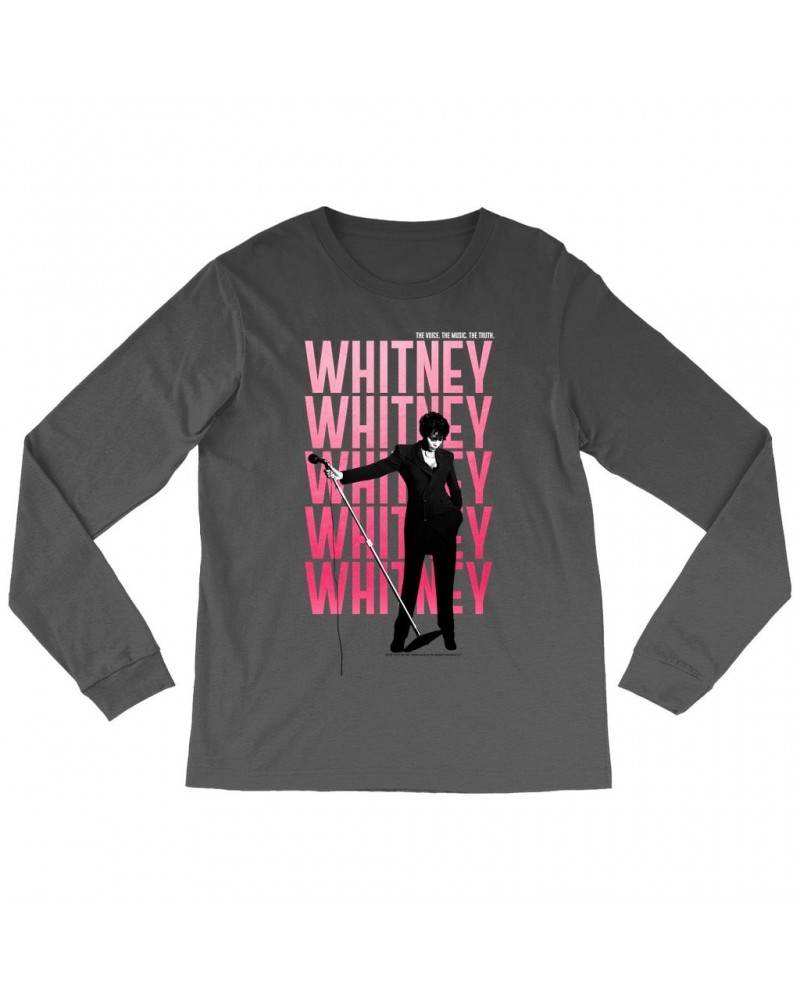 Whitney Houston Long Sleeve Shirt | Voice Music Truth Cover Art Ombre Pink Image Shirt $6.97 Shirts