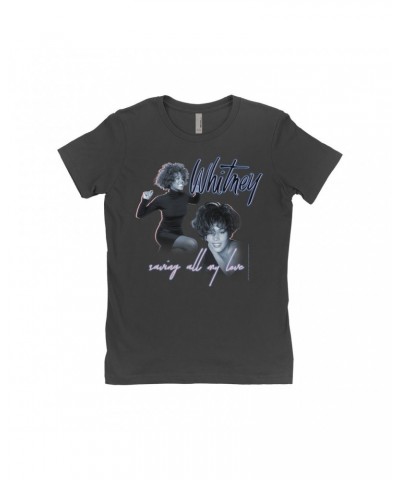 Whitney Houston Ladies' Boyfriend T-Shirt | Saving All My Love Pastel Photo Collage Shirt $8.59 Shirts