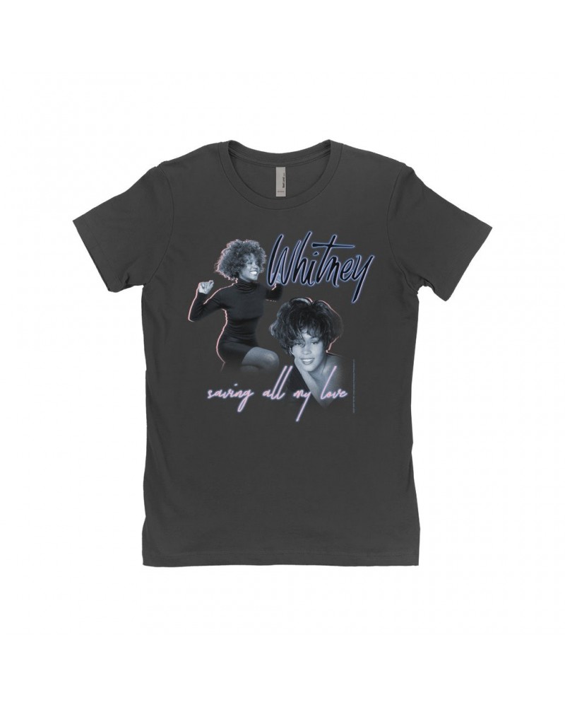 Whitney Houston Ladies' Boyfriend T-Shirt | Saving All My Love Pastel Photo Collage Shirt $8.59 Shirts