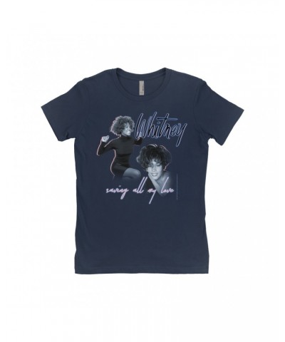 Whitney Houston Ladies' Boyfriend T-Shirt | Saving All My Love Pastel Photo Collage Shirt $8.59 Shirts