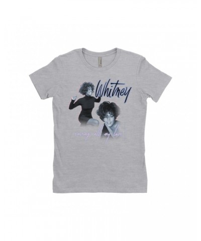 Whitney Houston Ladies' Boyfriend T-Shirt | Saving All My Love Pastel Photo Collage Shirt $8.59 Shirts