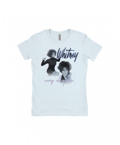 Whitney Houston Ladies' Boyfriend T-Shirt | Saving All My Love Pastel Photo Collage Shirt $8.59 Shirts