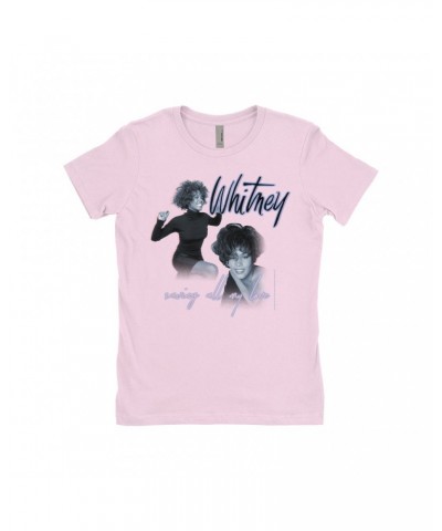 Whitney Houston Ladies' Boyfriend T-Shirt | Saving All My Love Pastel Photo Collage Shirt $8.59 Shirts