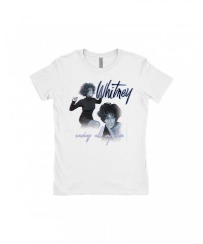 Whitney Houston Ladies' Boyfriend T-Shirt | Saving All My Love Pastel Photo Collage Shirt $8.59 Shirts