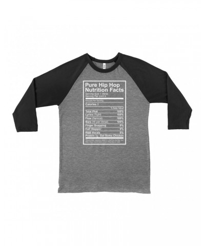 Music Life 3/4 Sleeve Baseball Tee | Hip Hop Nutrition Facts Shirt $10.79 Shirts